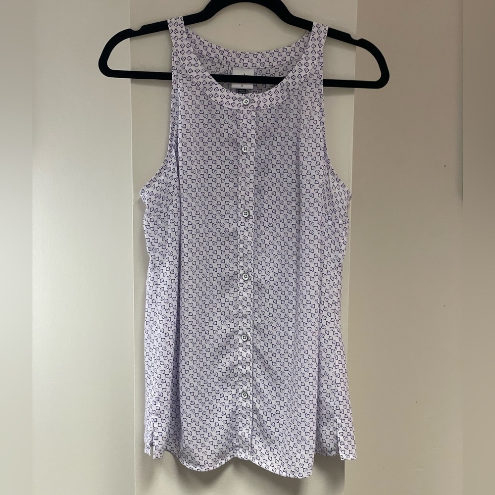 CAbi Priscilla Sleeveless Blouse Button Front Purple White Corpcore Librarian S - Picture 11 of 15